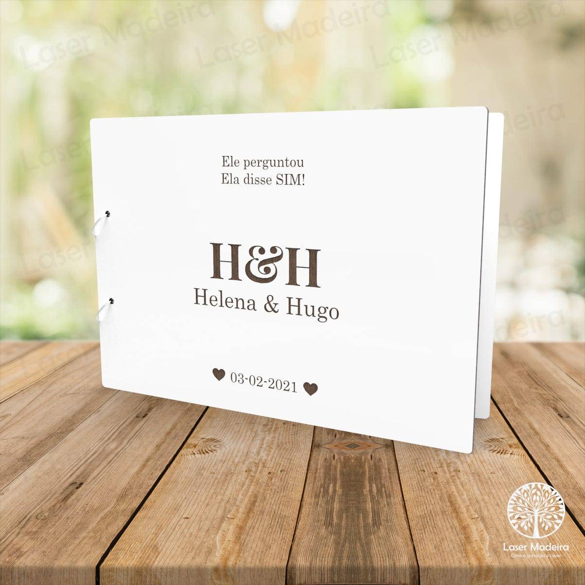 Capa Livro de Honra - A4 - Casamento - Modelo 3 - Laser Madeira